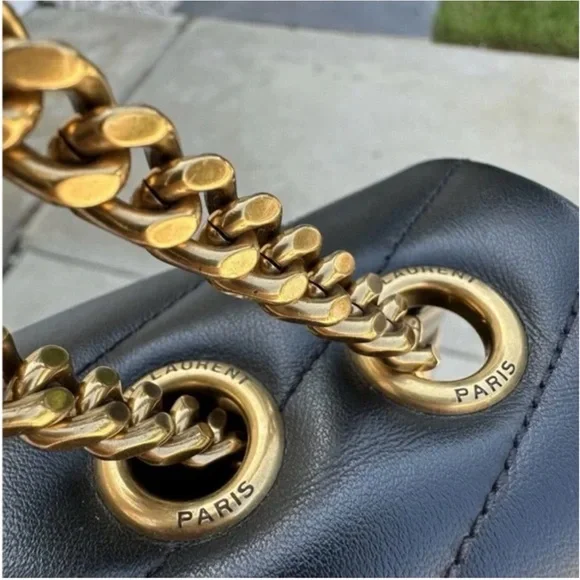 YSL Saint Lauren Loulou Medium Quilted Chevron Bag Black/Gold - Picture 16 of 17